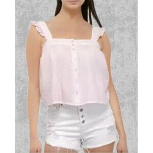 TRUE CRAFT Women’s Pink Gauze Crop Tank Size L 100% Cotton NWT